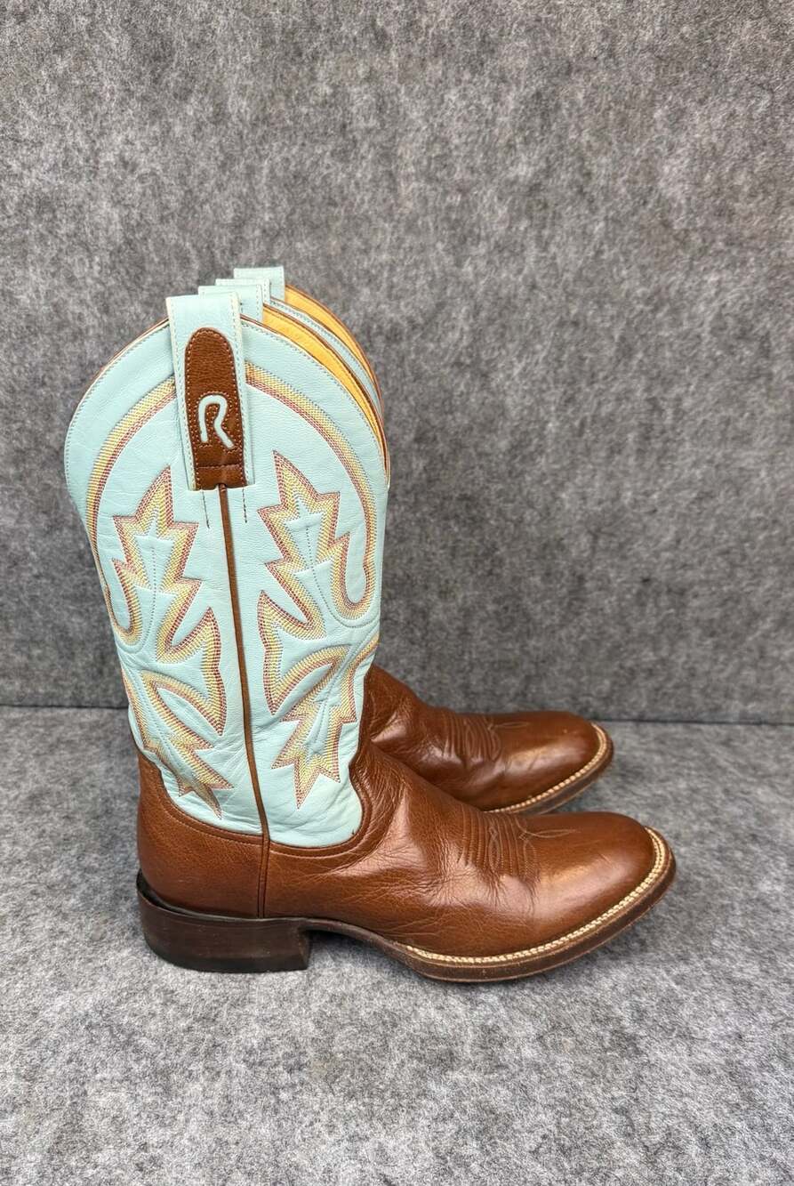 Rod Patrick Bootmakers Women's Brown Blue Leather Western Cowgirl Boots 7.5 B